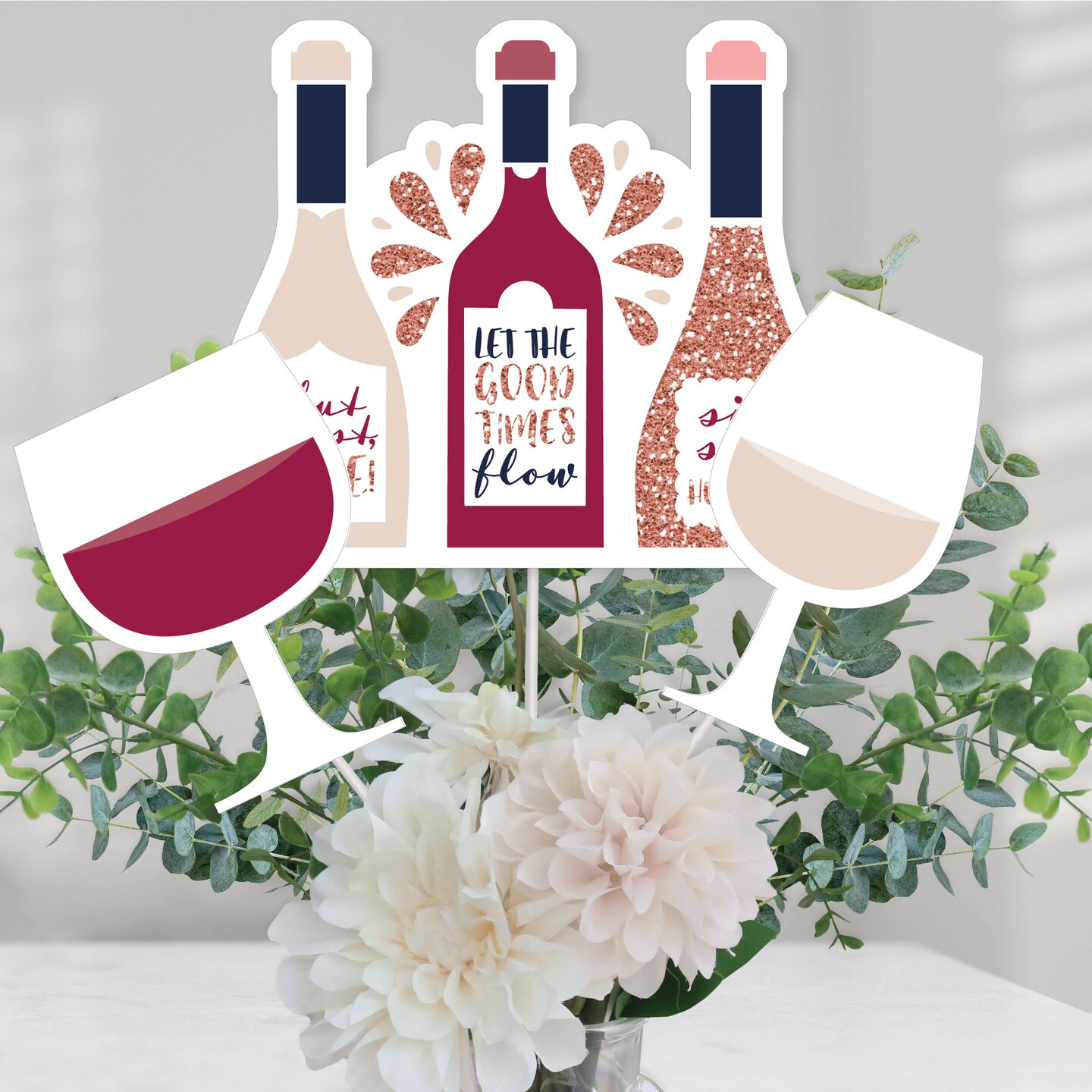 Big Dot of Happiness But First, Wine - Wine Tasting Party Centerpiece Sticks - Table Toppers - Set of 15