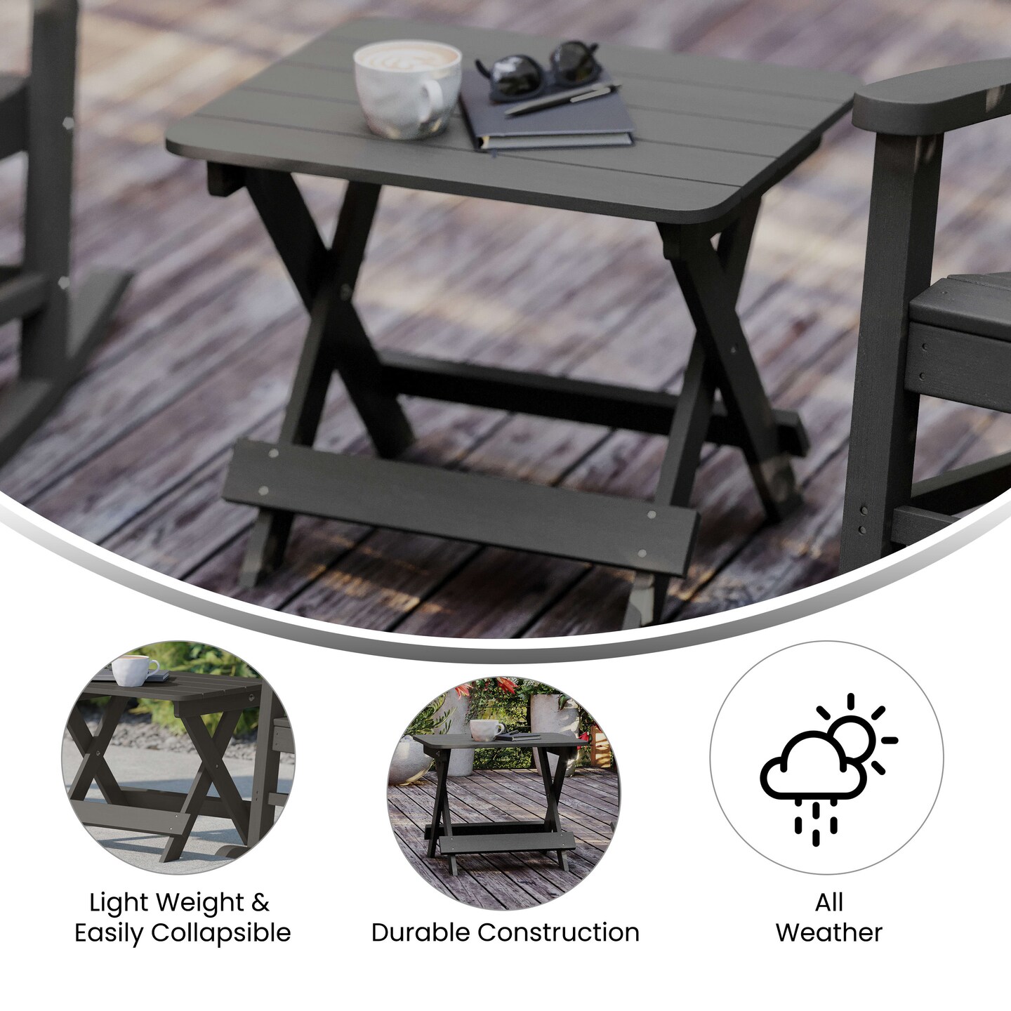 Merrick Lane Ridley Outdoor Folding Side Table, Portable All-Weather HDPE Adirondack Side Table