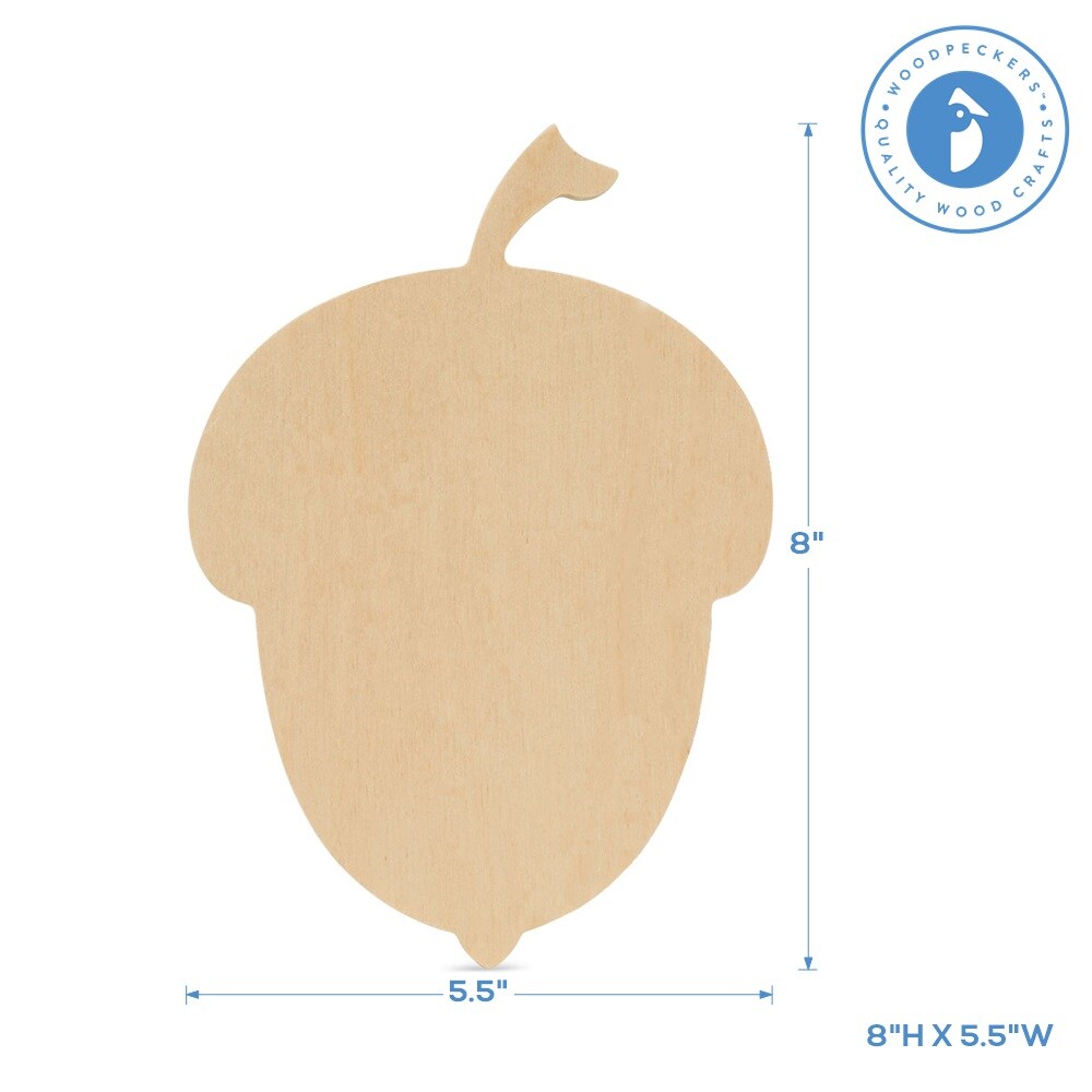 Acorn Shape Wood Cutout, Multiple Sizes, Unfinished for Autumn Crafts | Woodpeckers