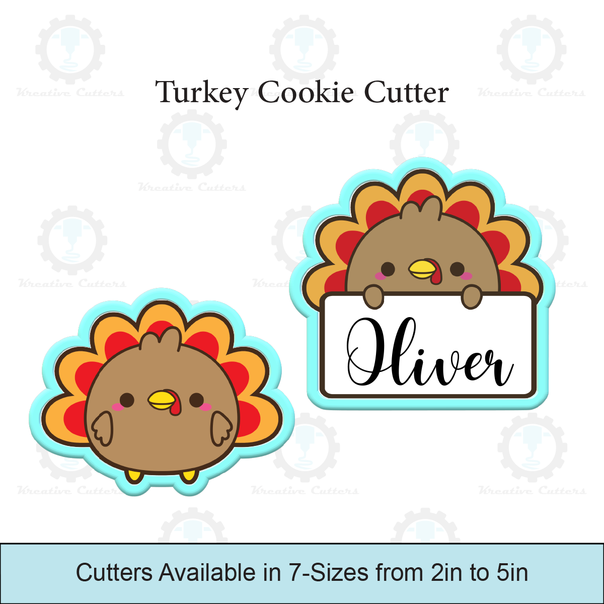 Turkey Cookie Cutters, With personalized Text Box Option, 3D Printed