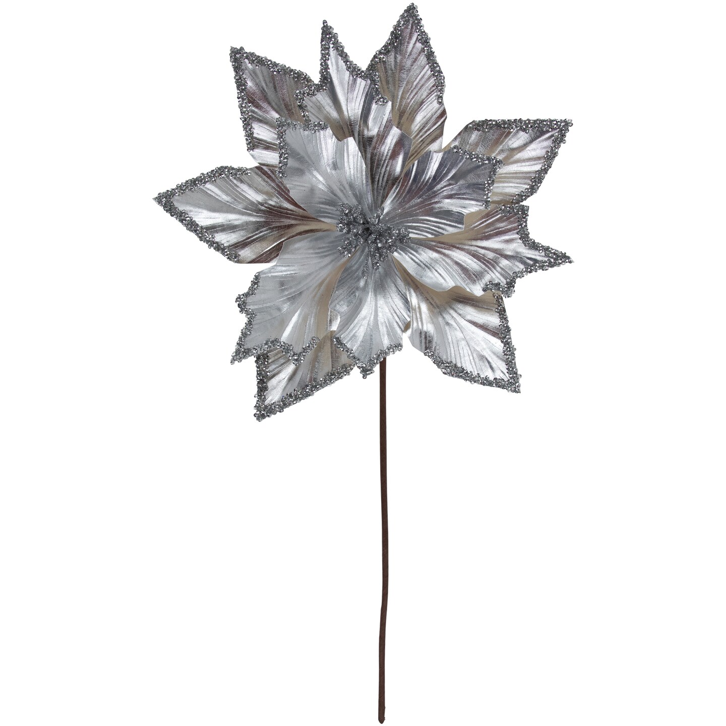 Northlight 24&#x22; Metallic Silver Poinsettia Christmas Stem Spray