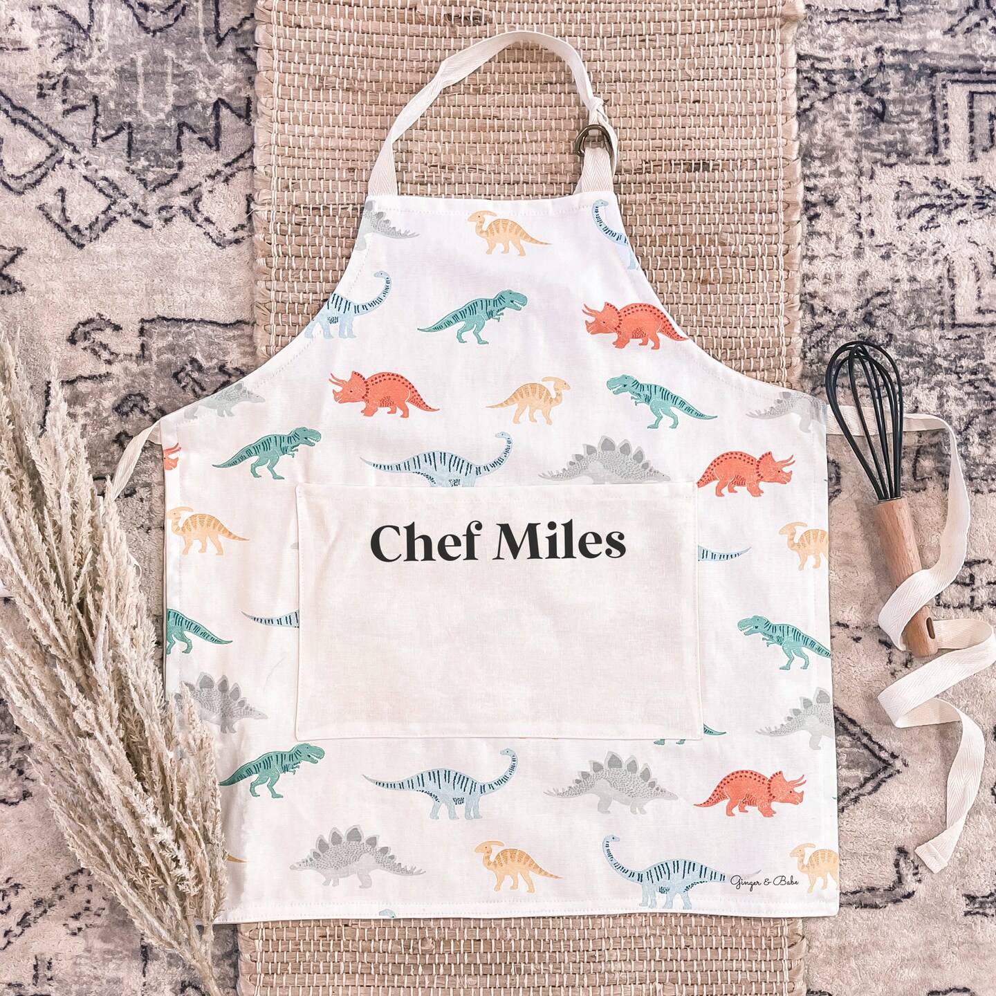 Personalized Apron for Kids Dinosaur Apron Custom Apron Kid