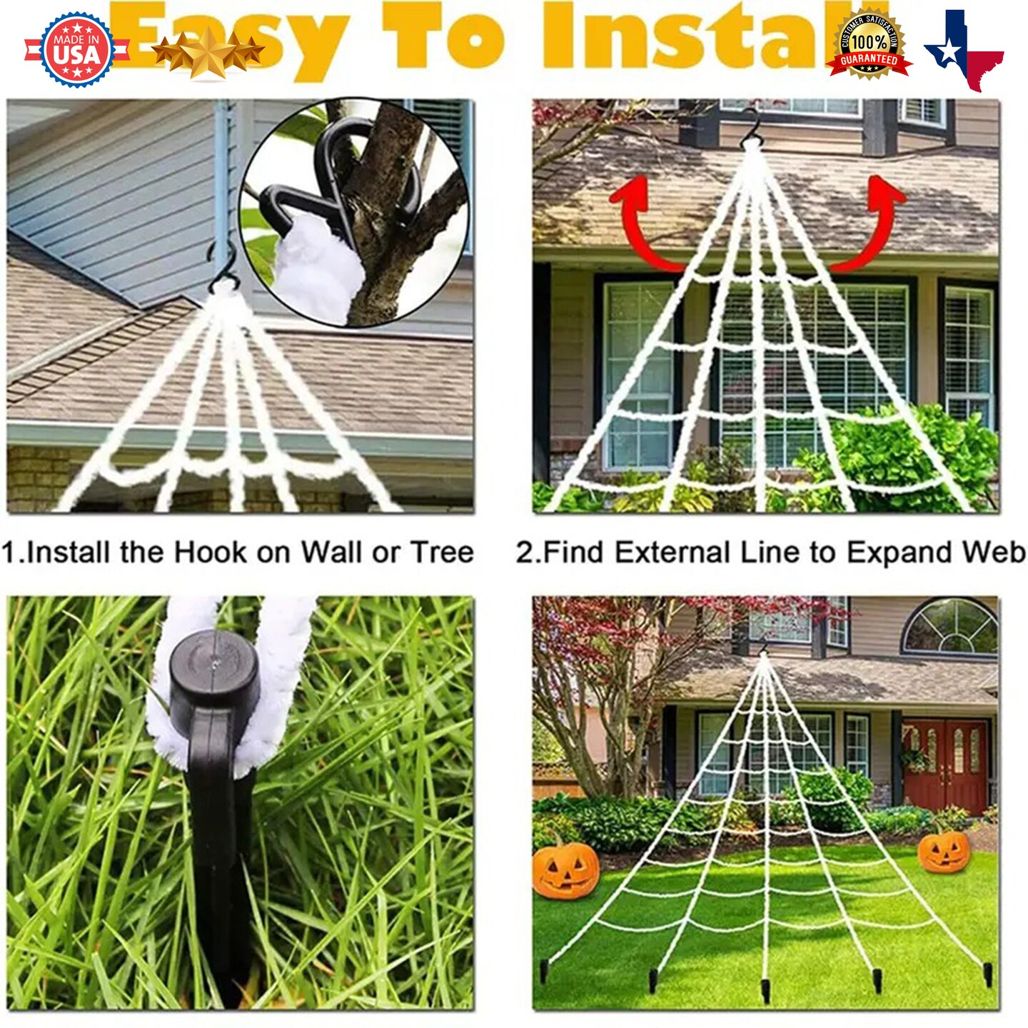 2 pcs Halloween Light Up Spider, Spider Web Scary Giant Halloween