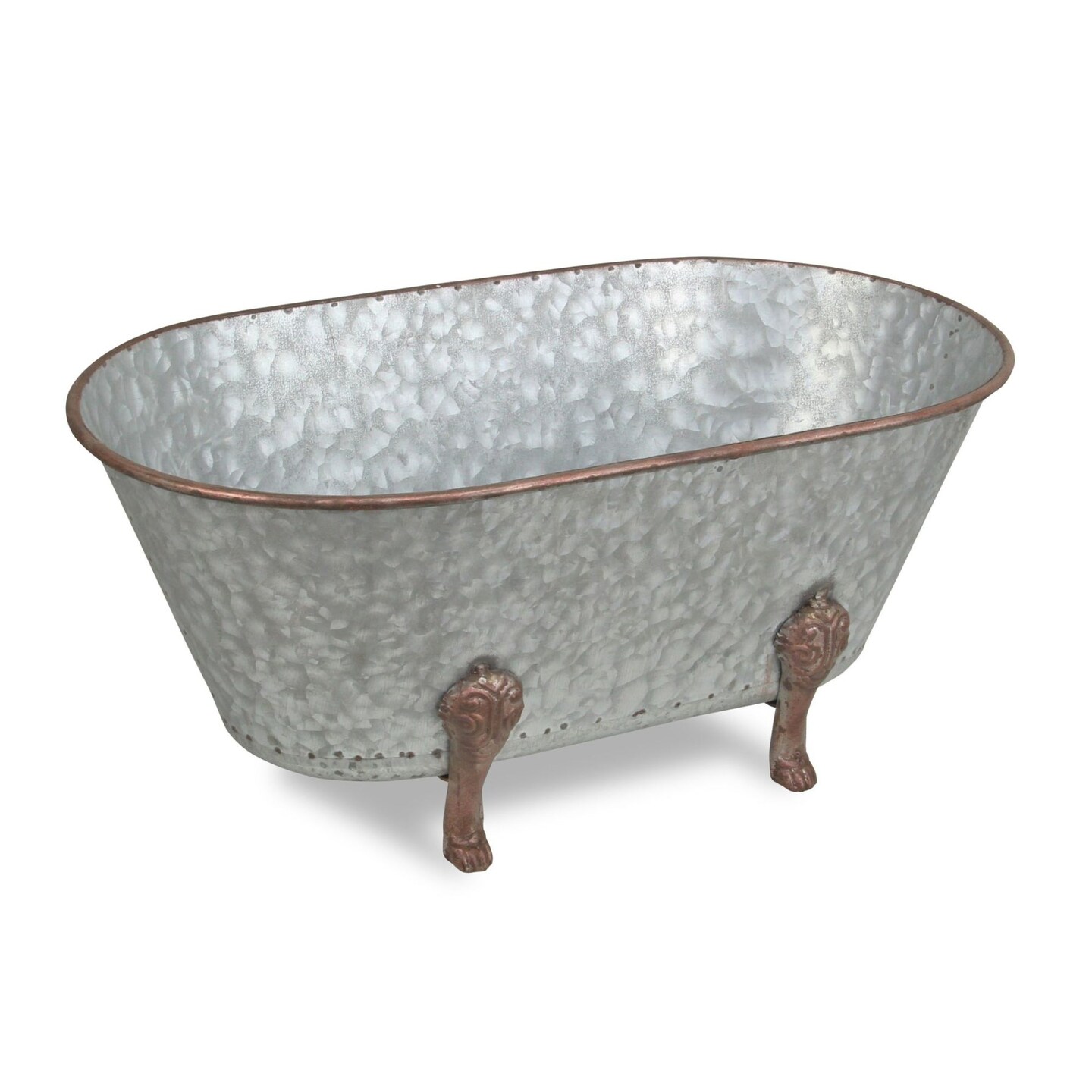 Contemporary Home Living 7.75" Silver and Brown Galvanized Bathtub Tabletop Decoration