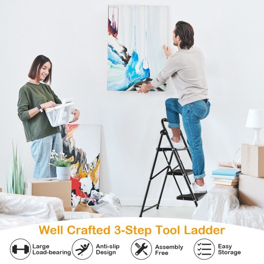 Folding Step Ladder Stool with Wide Anti-Slip Pedal and Convenient Handle