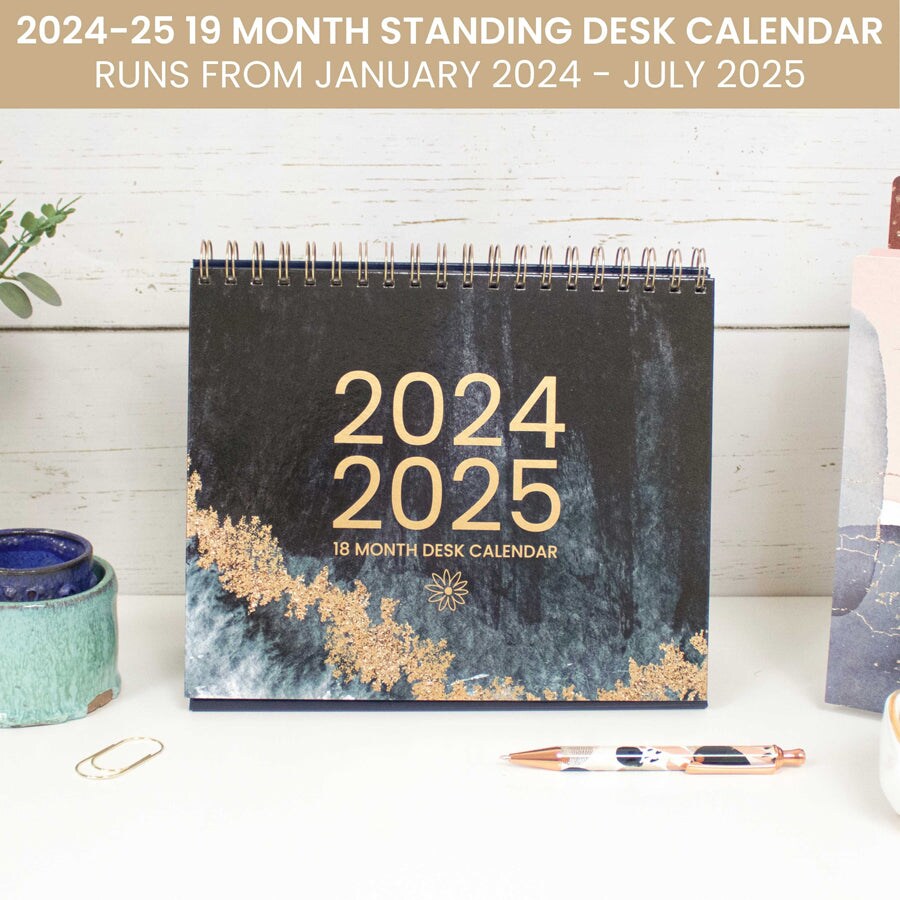 bloom daily planners 2024-2025 18 Month Standing Flip Desk Calendar, 8&#x22; x 10&#x22;, Watercolor