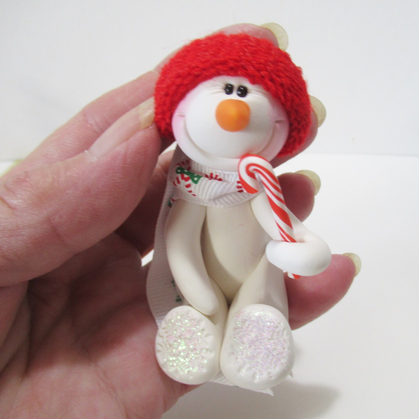 Love my candy cane Snowman ornament polymer clay, clay Christmas ornament product 5