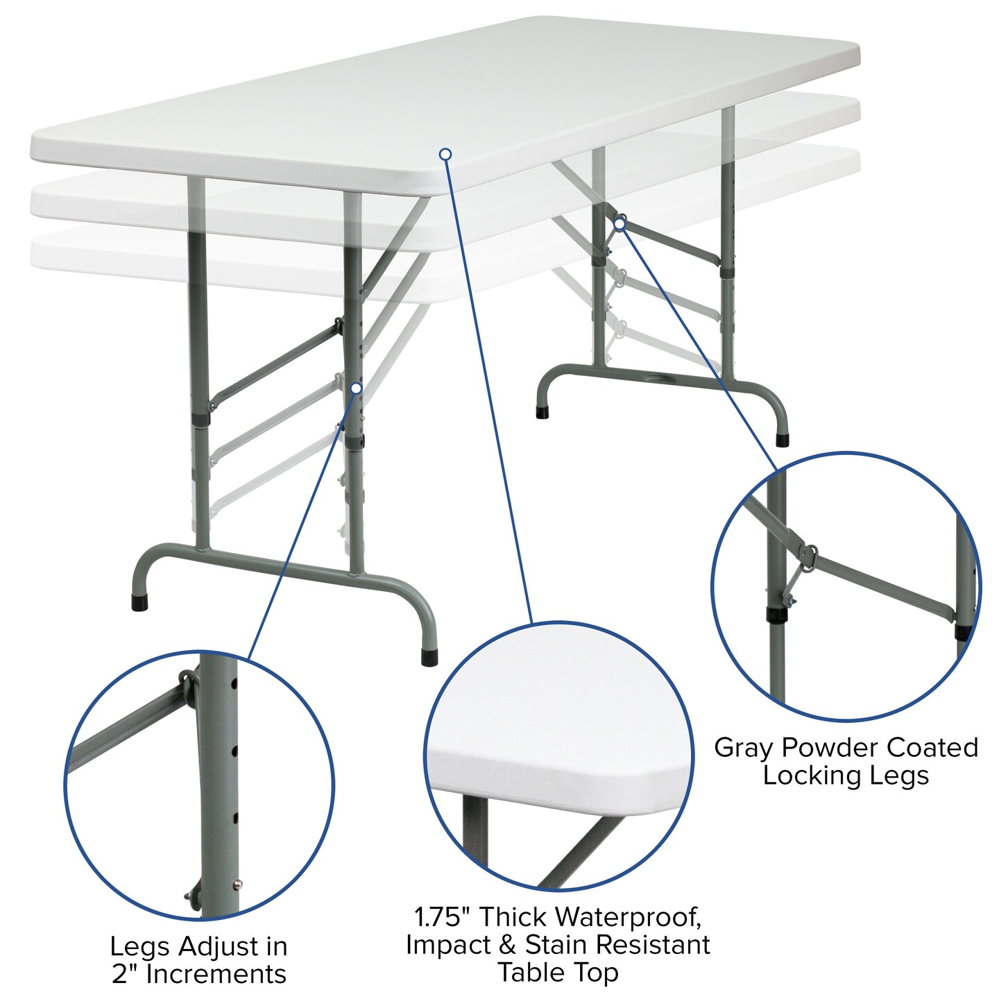 Emma and Oliver 6-Foot Height Adjustable Plastic Folding Table