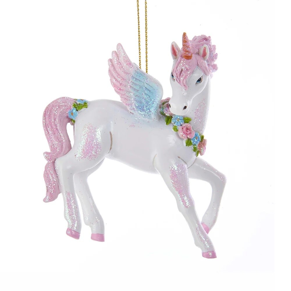 KSA Pack of 12 Pink and White Glittered Unicorn Christmas Ornaments 24&#x22;