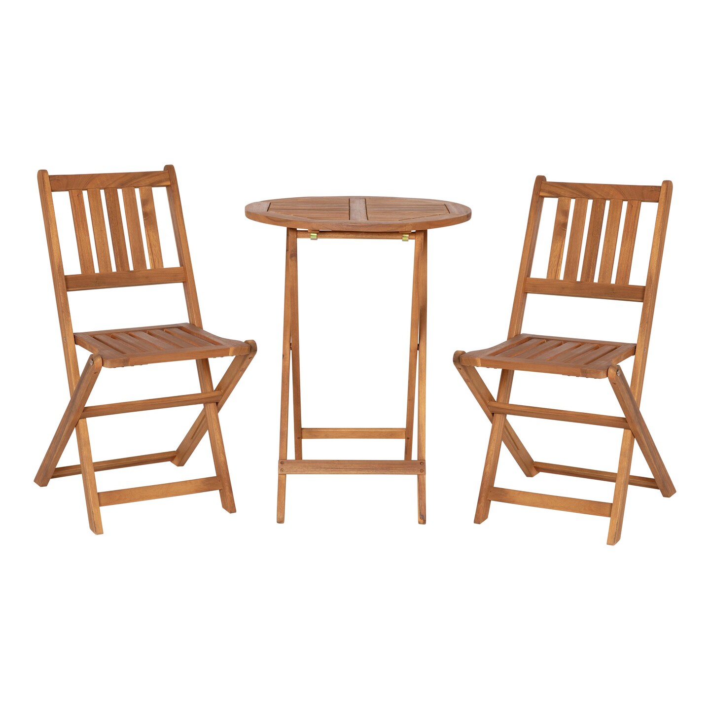 Merrick Lane Stora Three Piece Solid Acacia Wood Folding Patio Bistro Set with Lightweight Round Table and Two Chairs