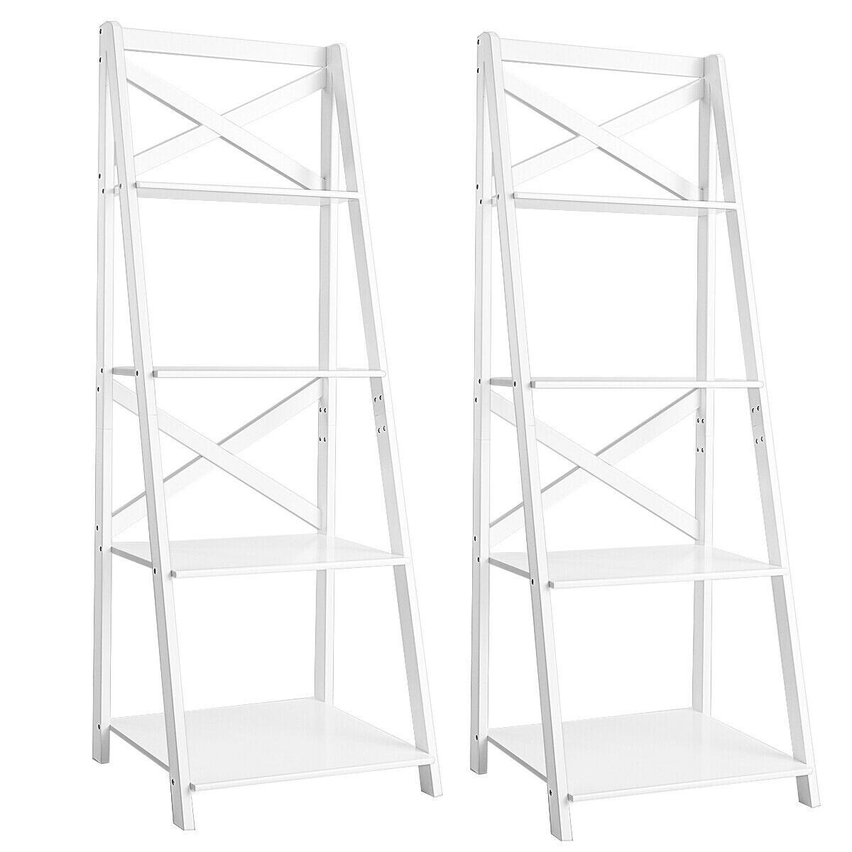 2 Piece MDF 4-Tier Ladder Shelf Bookshelf Rack for Home and Office ...