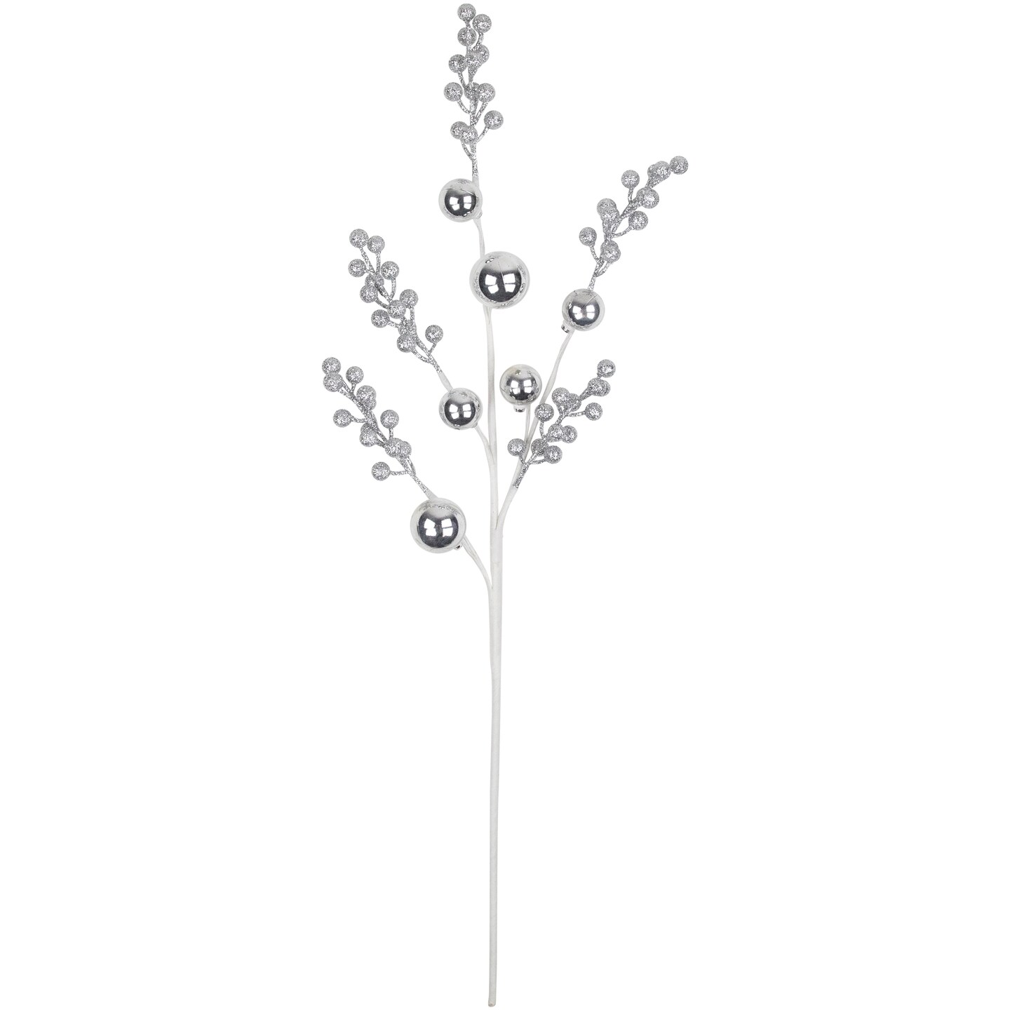 Northlight 29&#x22; Silver Glitter Berries with Ornaments Christmas Spray