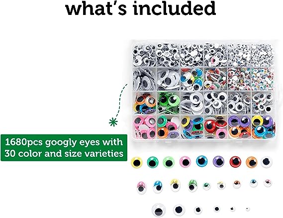 Incraftables Self Adhesive Googly Eyes 1680 pcs Set. Best Small & Large Colorful Sticky Wiggle Eye for DIY Arts & Crafts (4 mm to 18 mm). 30 Varieties Value Pack for Adults & Kids