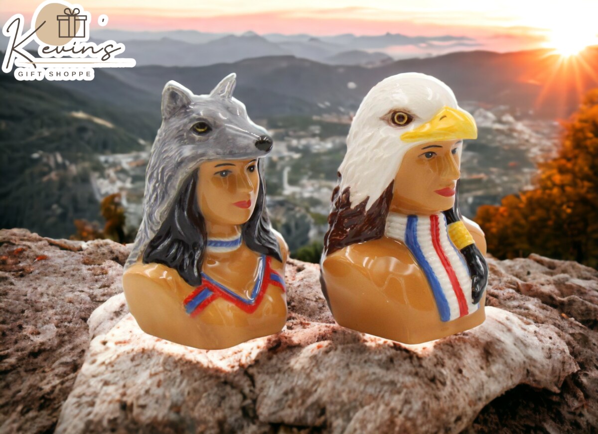 Ceramic Native American Indian Salt And Pepper Shakers, Home D&#xE9;cor, Gift for Her, Gift for Mom, Kitchen D&#xE9;cor
