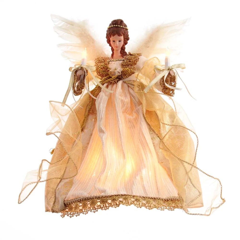 KSA 12.75" Lighted Brown and Gold Angel Christmas Tree Topper, Clear Lights