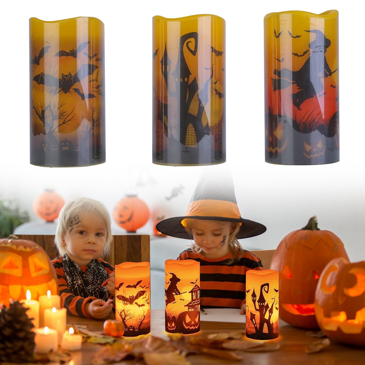 Halloween Party Decoration - 3 Pack Halloween Flameless Candle Lamp with Timer Setting and Battery Operated