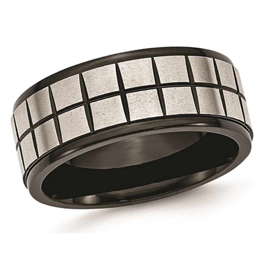 Gem And Harmony Black Plated Stainless Steel 9mm Brushed Wedding Band