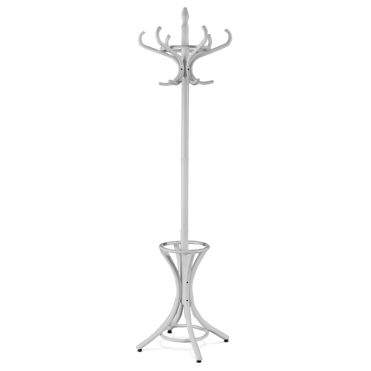 Linon Aila Wood Swivel Coat Rack with Mirror Hooks Shelves and Baskets in  White