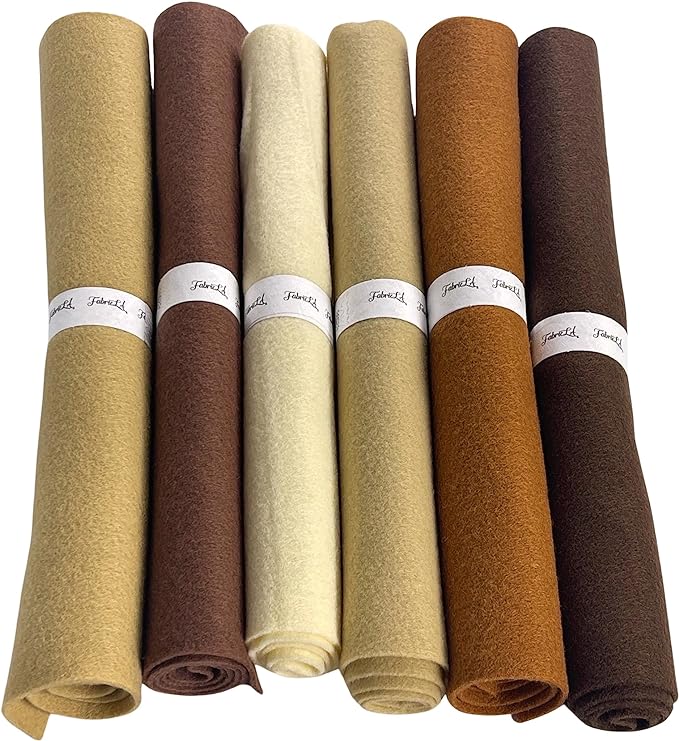 FabricLA Craft Felt Rolls 6 Pieces - 12&#x22; X 18&#x22; Inches Assorted Color Non-Woven Soft Felt Material - Acrylic Felt Roll for DIY Craftwork, Sewing and Patchwork - Brown Palette
