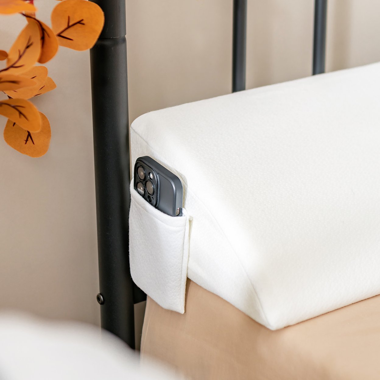 Queen Size Bed Wedge Pillow With Side Pocket Bed Gap Filler 60 X 10 X 6 White