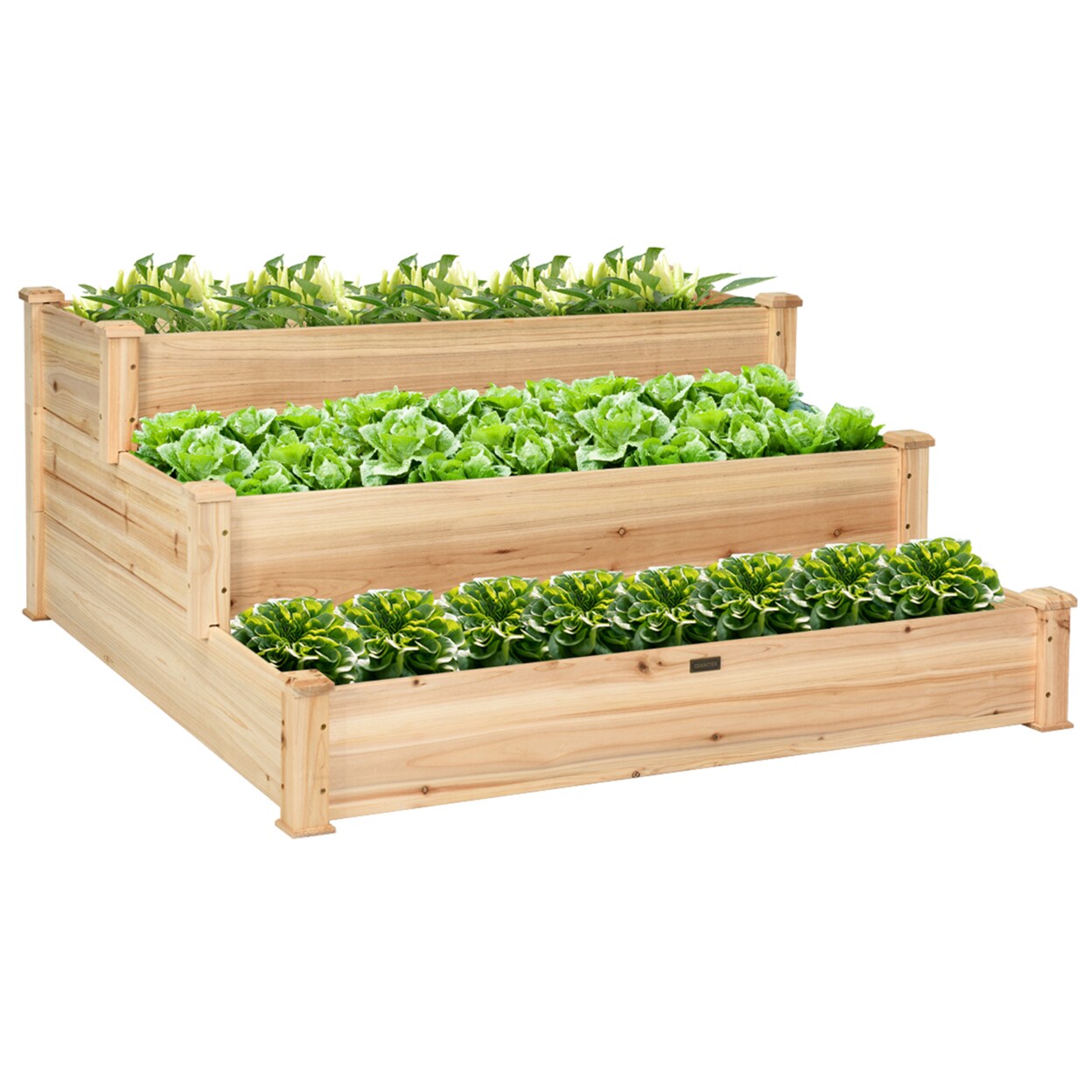 Outdoor Garden 3 Tier Wooden Elevated Raised Vegetable Planter Gardening Kit