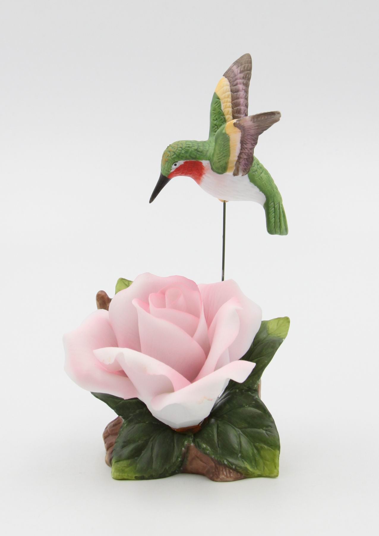 Ceramic Hummingbird with Pink Rose Flower Figurine, Home D&#xE9;cor, Gift for Her, Gift for Mom, Kitchen D&#xE9;cor, Birdwatcher Gift