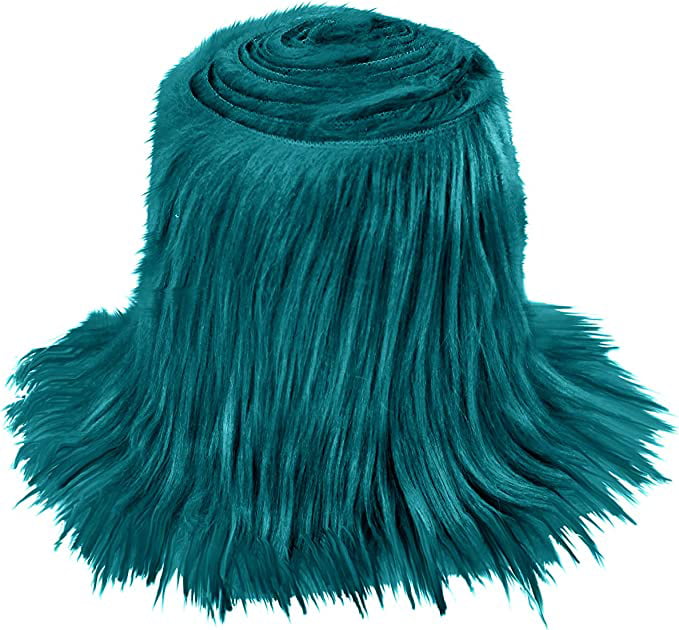 FabricLA Shaggy Faux Fur Roll - Acrylic Fabric 2" X 60" Inches Rolls Of Fur - Artificial Fur Material - Use Faux Fur Piece For Crafts, DIY, Hobby, Costume Design, Decoration - Dk Turquoise
