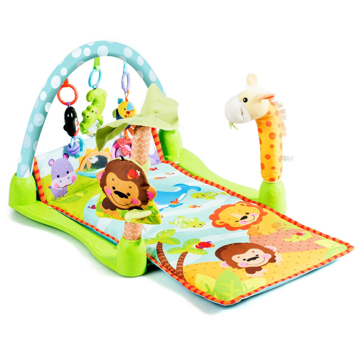 4-In-1 Baby Activity Play Mat Activity Center W/3 Hanging Toys