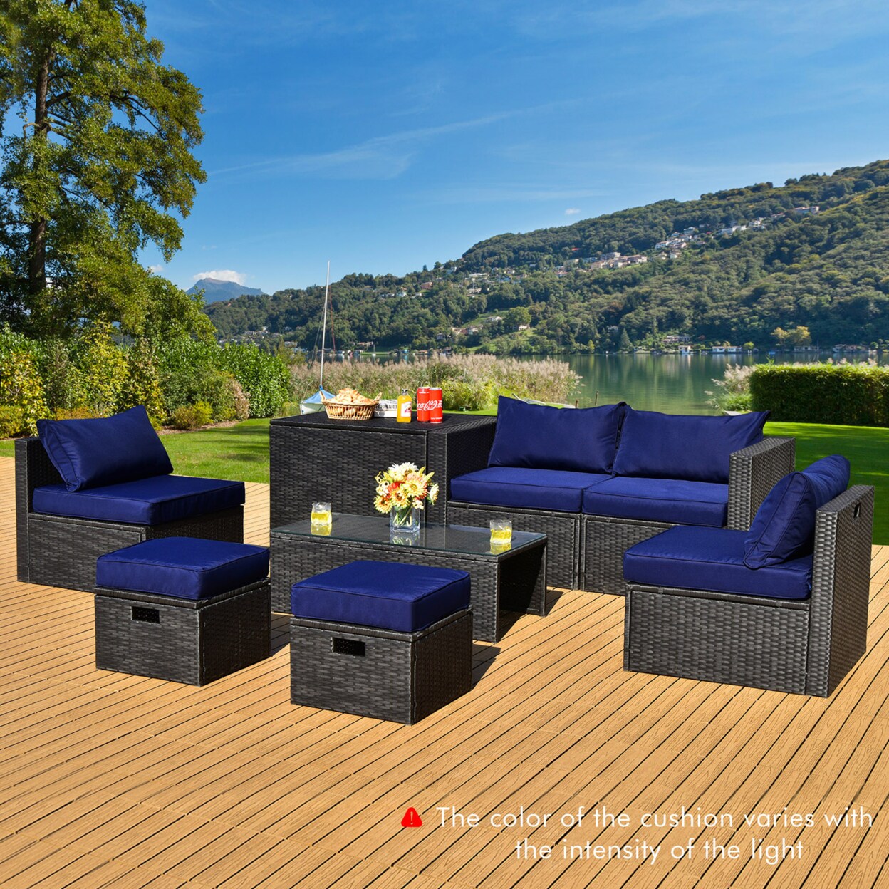 Gymax 8PCS Rattan Patio Sectional Furniture Set w Waterproof