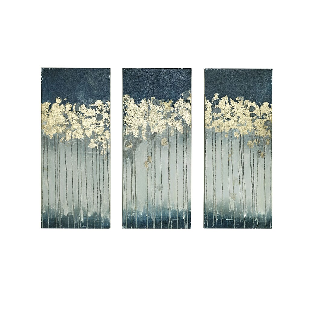 Gracie Mills   Dewy Forest Gold Foil Abstract 3-piece Canvas Wall Art Set
