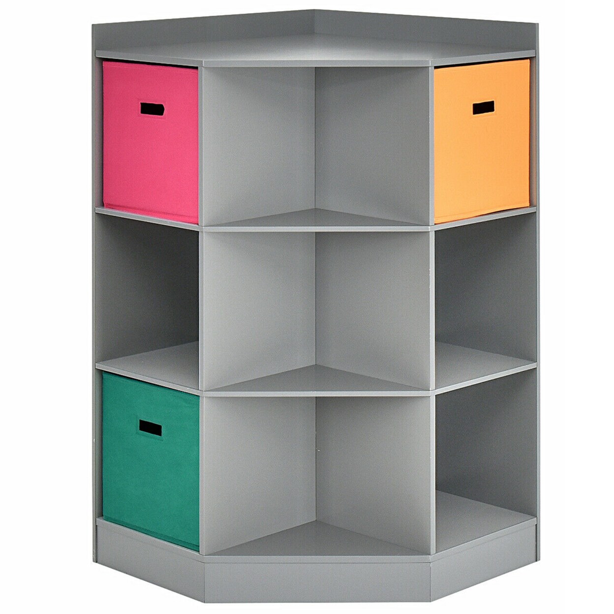 3-Tier Kid Storage Shelf Cubes W/3 Baskets Corner Cabinet Organizer Gray