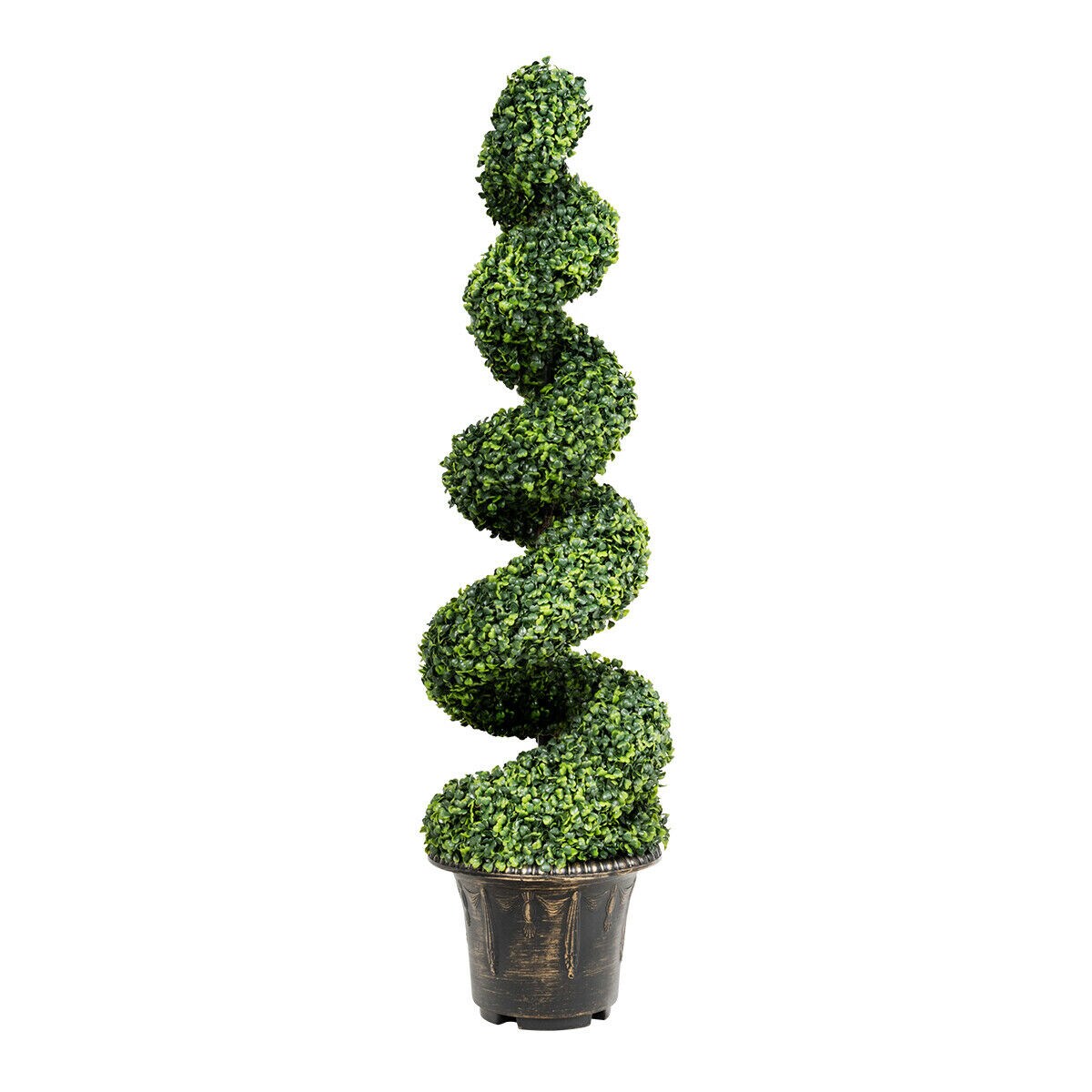 Gymax 4FT Artificial Boxwood Spiral Tree Faux Tree W/Realistic Leaves Indoor Outdoor