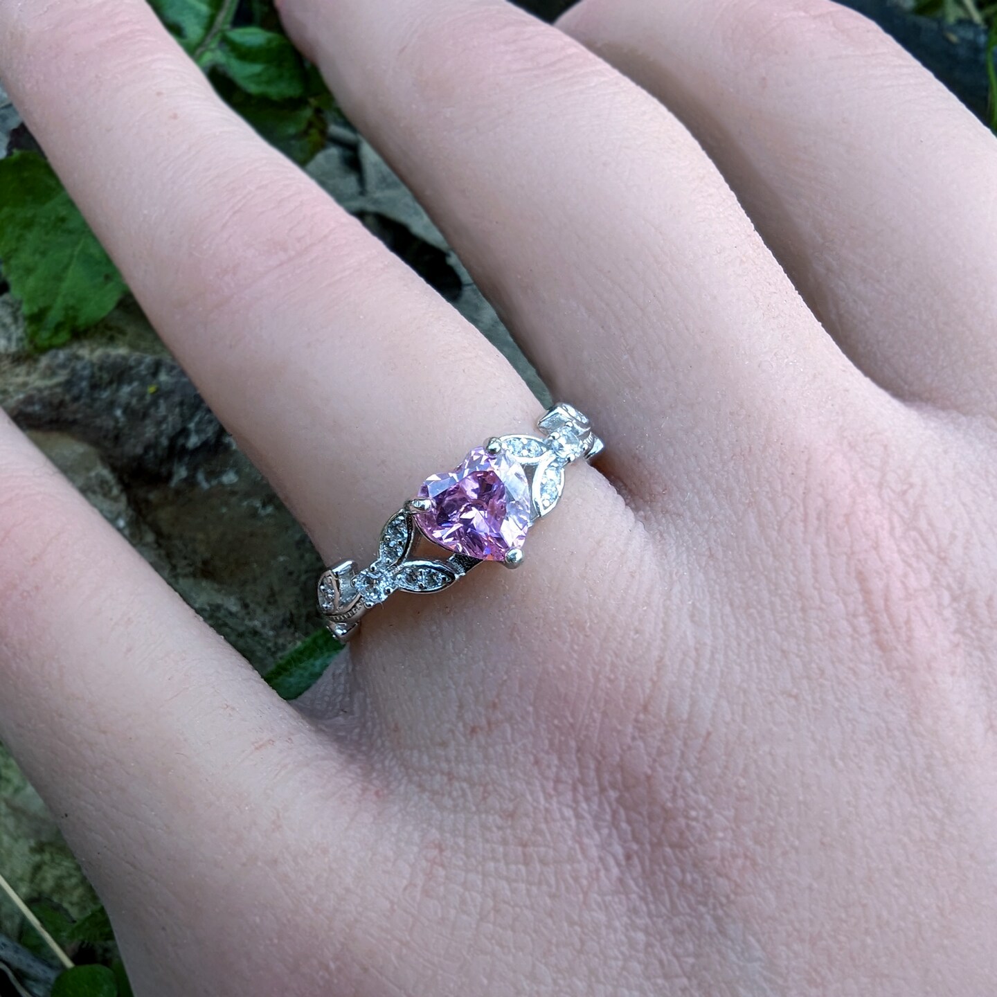 White Gold 925 Sterling Silver Pink Cubic Zirconia Crystal