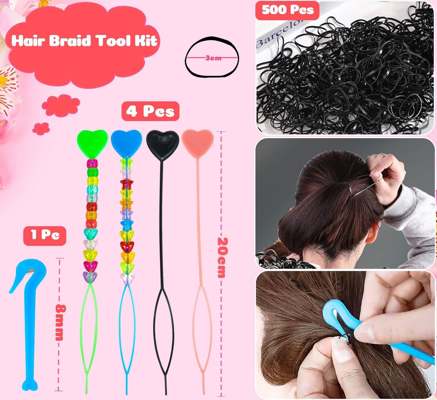 1680 Pcs Pony Beads Heart Star Hair Bead for Girl Braid, Acrylic Star Heart Glitter Sparkle Large Hole Pony Beads with Elastic Rubber Band Threaders Kit for Hair Bracelets Jewelry Making