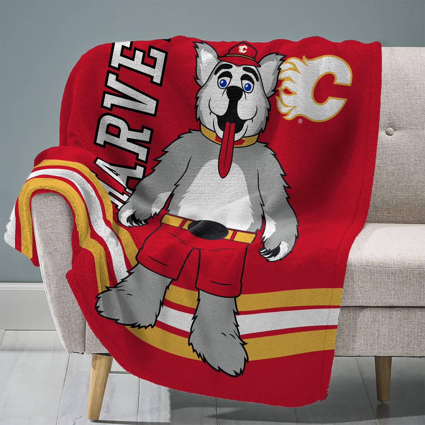 Sleep Squad Calgary Flames Harvey the Hound Mascot 60&#x201D; x 80&#x201D; Raschel Plush Hockey Blanket