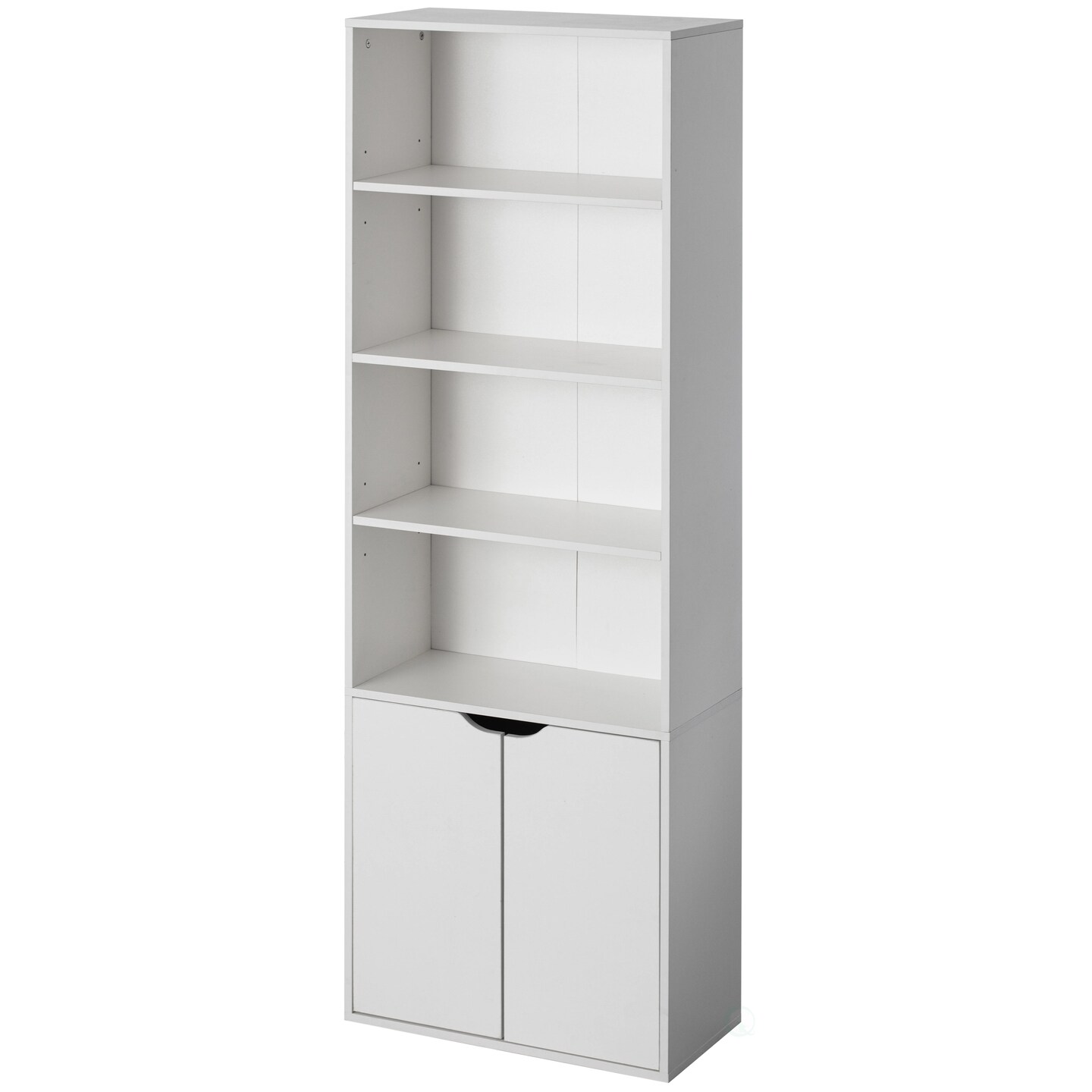 71 Inches Multi Purpose White 4 Tier Open Book Shelf and Bookcases with 2 Doors Storage Cabinet and 1 Adjustable Shelf - Ideal for Home Office, Living Room, Classroom, Study Room