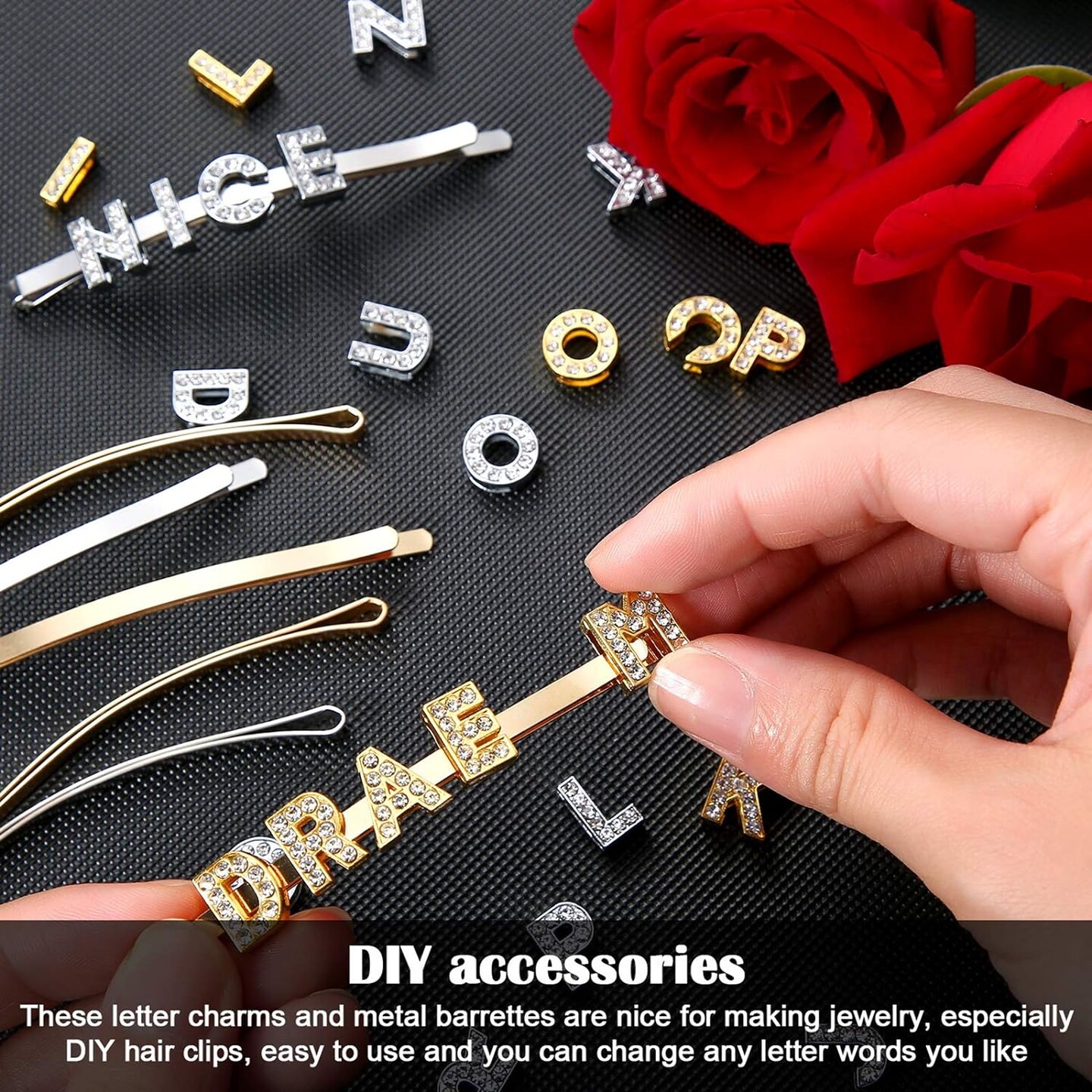104 Pieces Rhinestone Letter for Crafts Slider Charms Alphabet Letter A-Z 8 mm Alloy for DIY Bracelet Wristbands Necklace Choker Jewelry Making Charms Supplies (Gold and Silver)