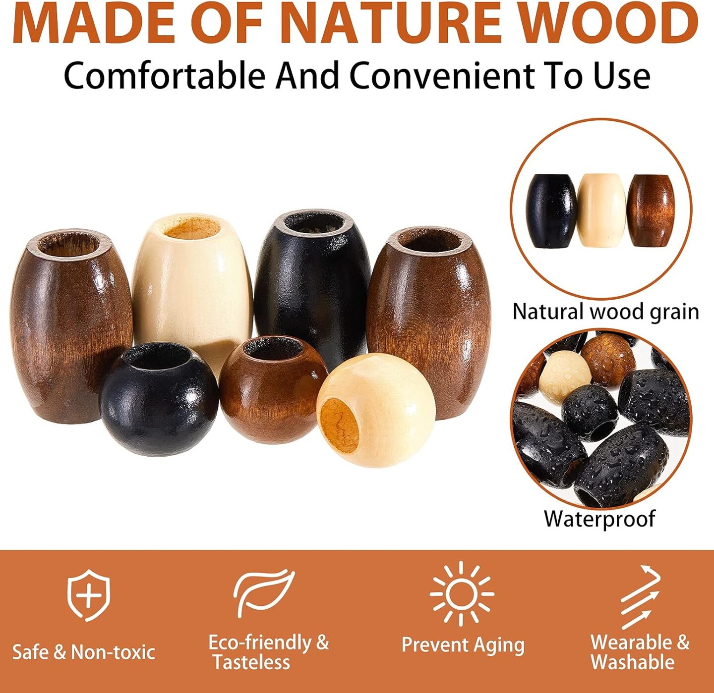 130 Pieces Large Wooden Spacer Beads Wooden Beads Round Loose Beads with 10 mm Large Hole for Macrame Making Kits Jewelry Making Hair DIY Craft Handmade Decor(Wood Color)