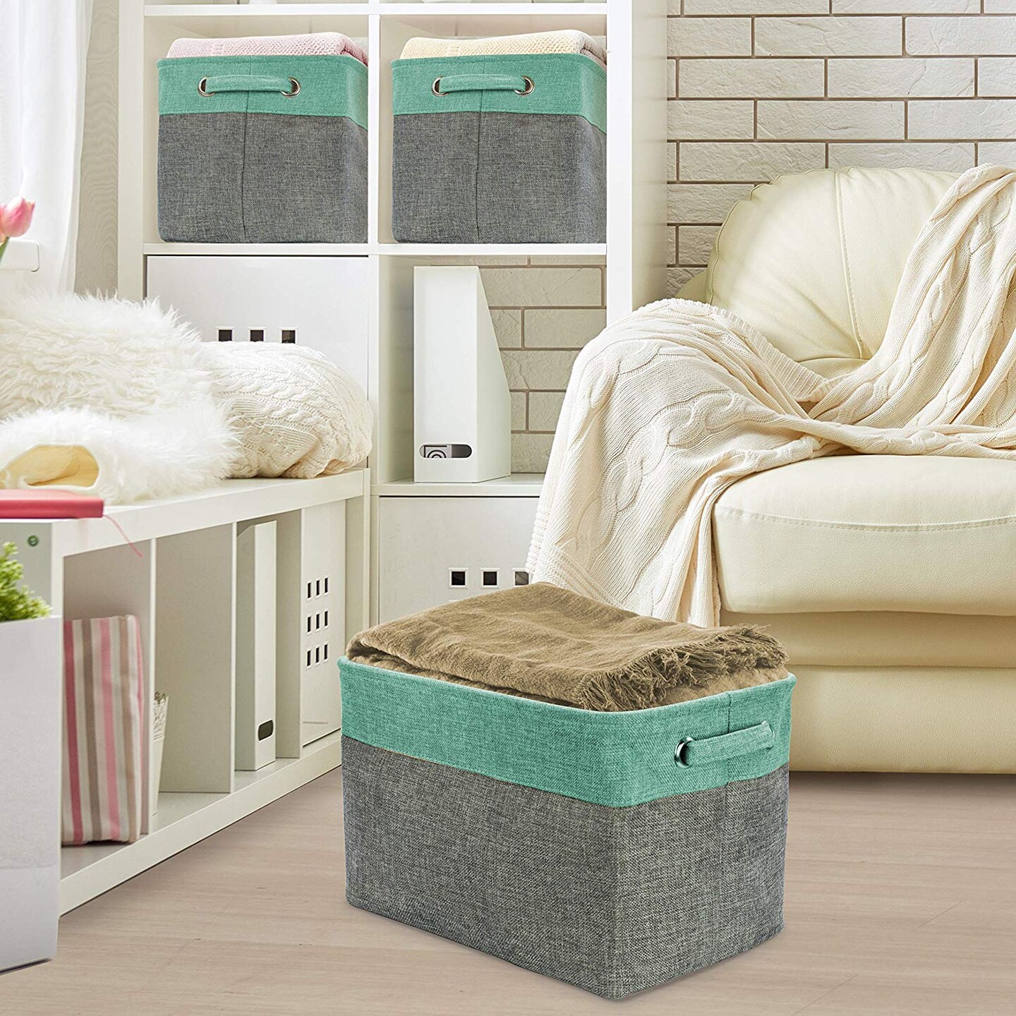 Sorbus 3 Pack Fabric Cubby Organizer - Large Sturdy Foldable Storage Bins with Handles - Lightweight and durable