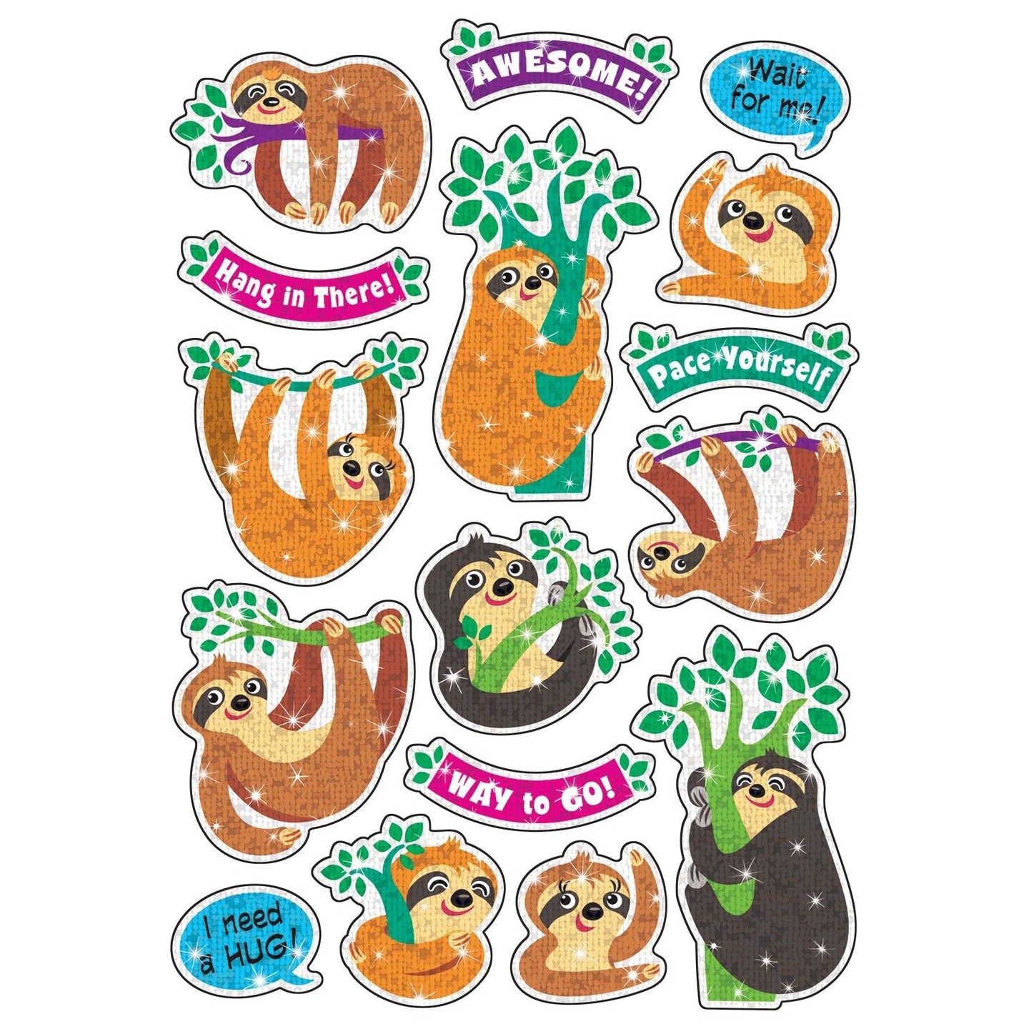 Thoughtful Sloths Sparkle Stickers&#xAE;, 32 Per Pack, 6 Packs