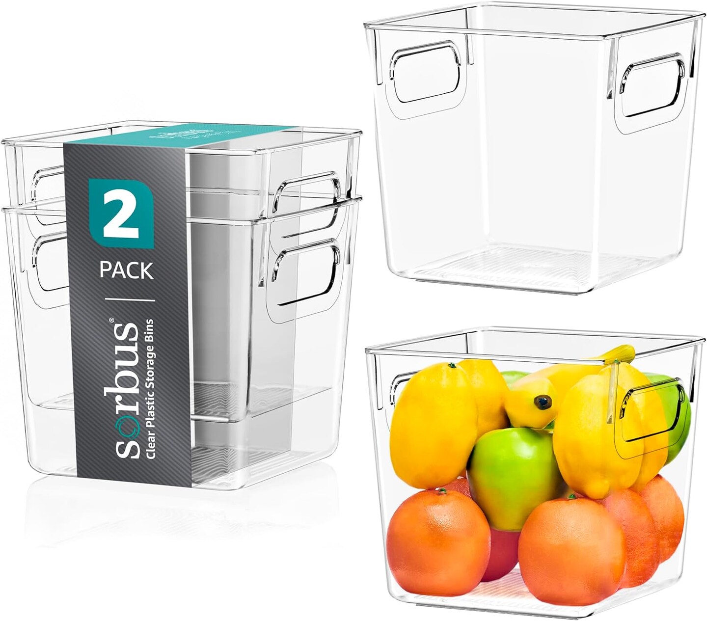 Sorbus 2 Pack Small Clear Acrylic Storage Bins - for Kitchen, Cabinet Organizer, Pantry & Refrigerator