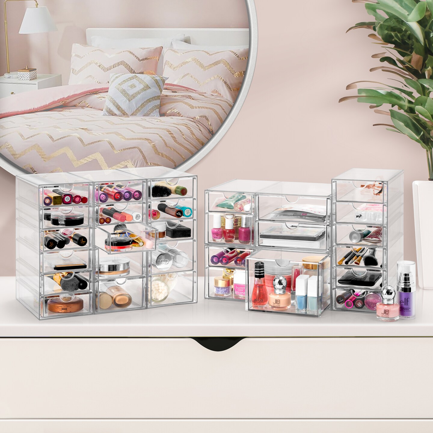 Sorbus 30 Drawers Acrylic Organizer for Makeup, Organization and Storage, Art Supplies, Jewelry, Stationary - 6 Pcs Clear Stackable Storage Drawers