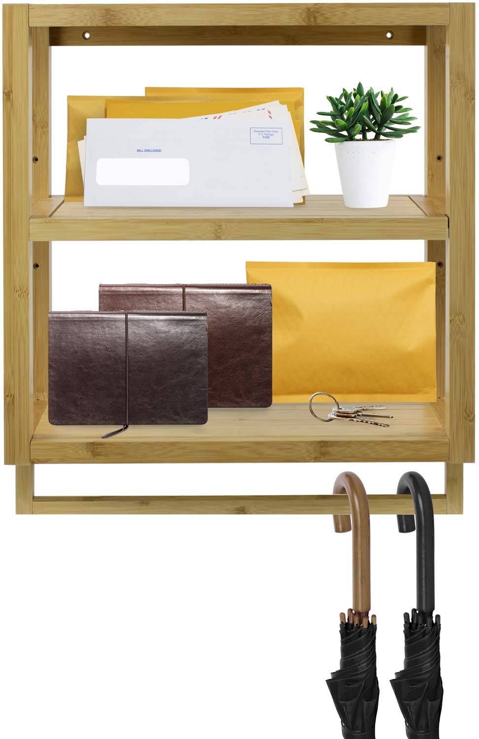 3-Tier Sorbus Bamboo Shelves &#x26; Towel Rack - Wall Mounted Storage and Organization for Bathroom, Kitchen &#x26; more