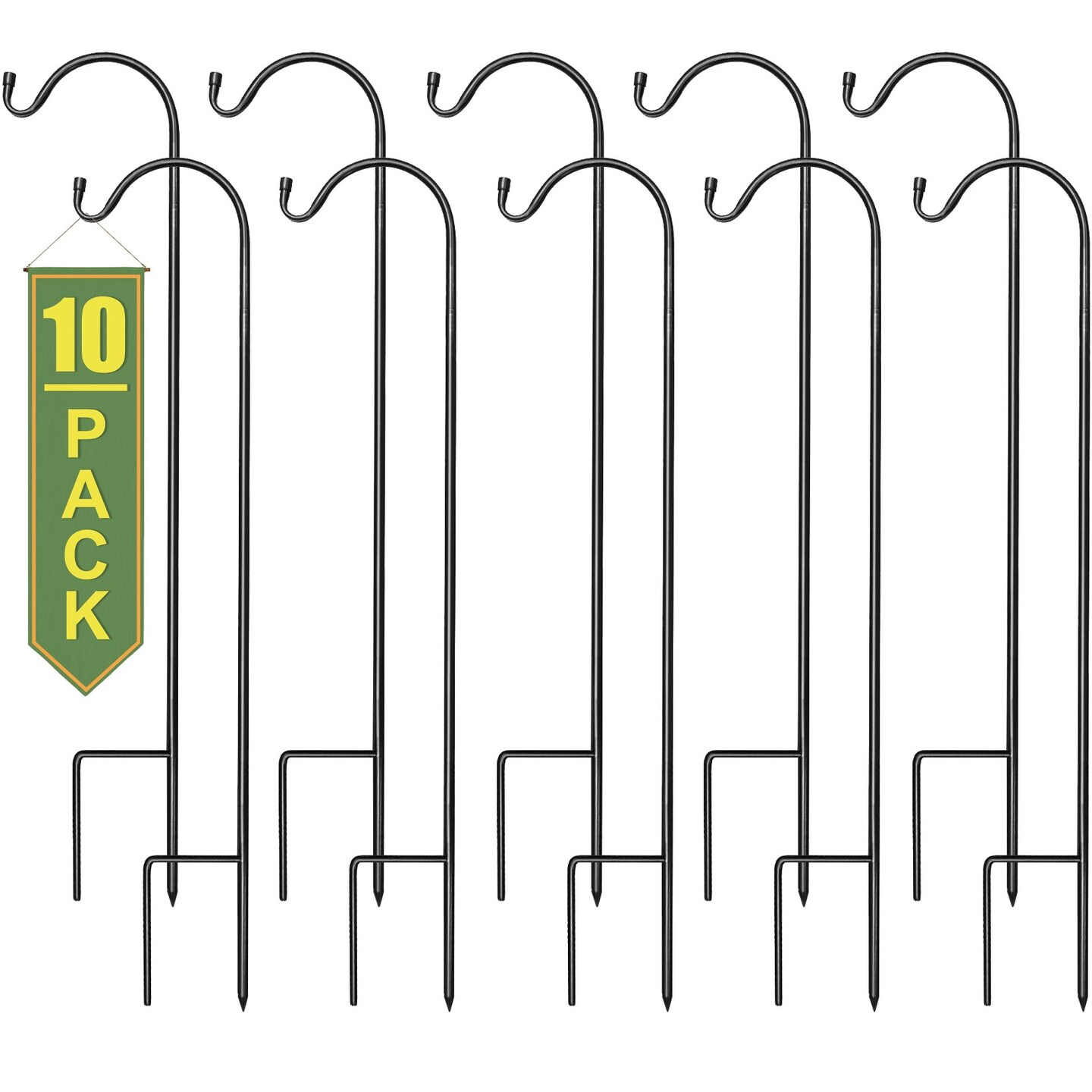 Sorbus Set of 10 Shepherds Hooks for Outdoor - Extendable Garden Stakes for Plants, Lights, Lanterns, Flower Baskets, and More