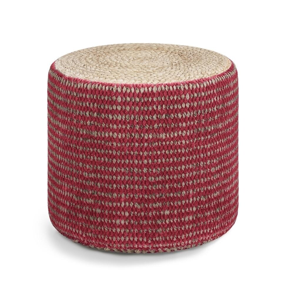 Simpli Home Larissa Round Pouf Footstool, Upholstered Hand Braided Jute,Bohemian