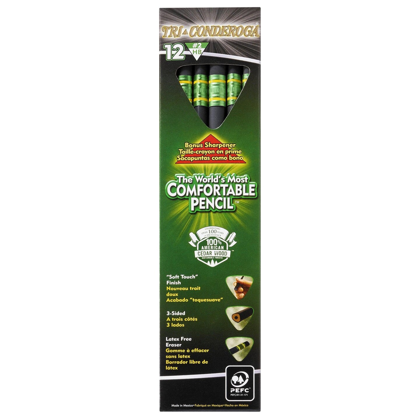 Tri-Conderoga&#x2122; 3-Sided Pencils with Sharpener, 12 Per Pack, 2 Packs