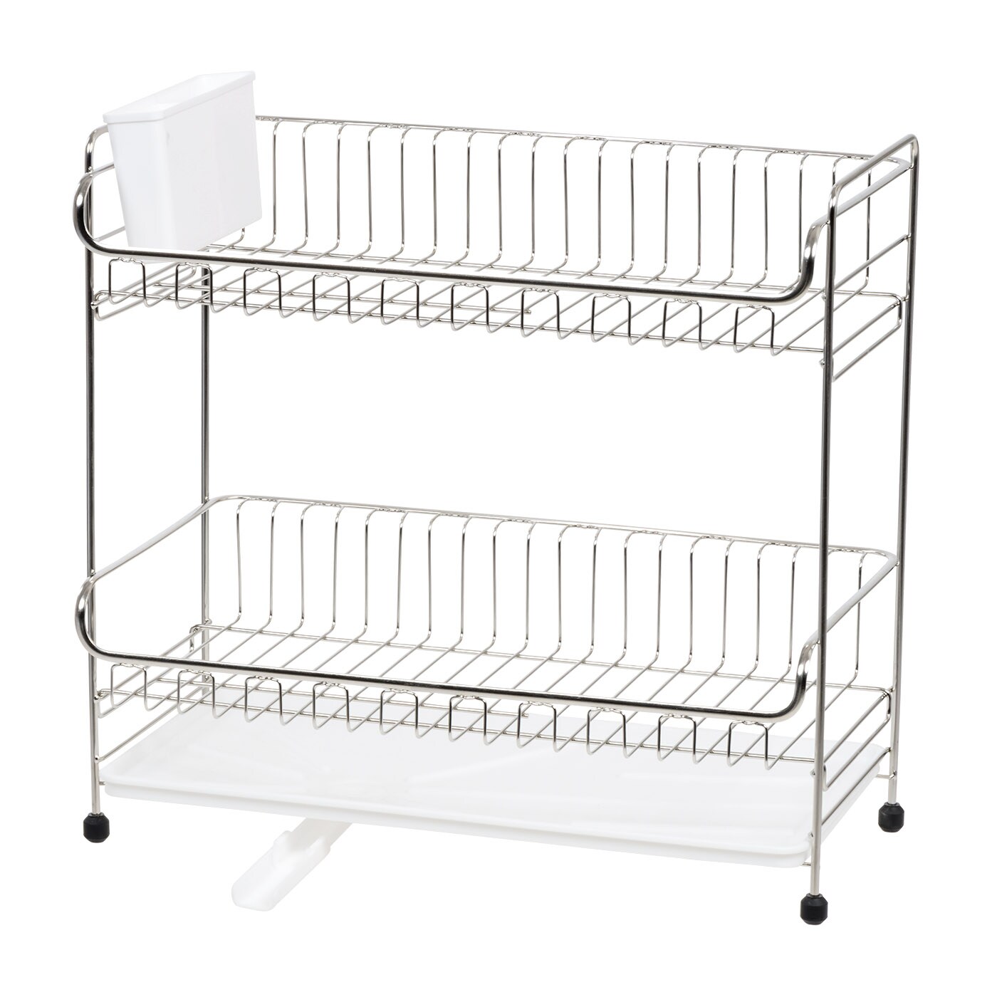 IRIS USA 2-tier Slim-sized Dish Rack with Drain Spout, Dish drying rack, dish drainer, White
