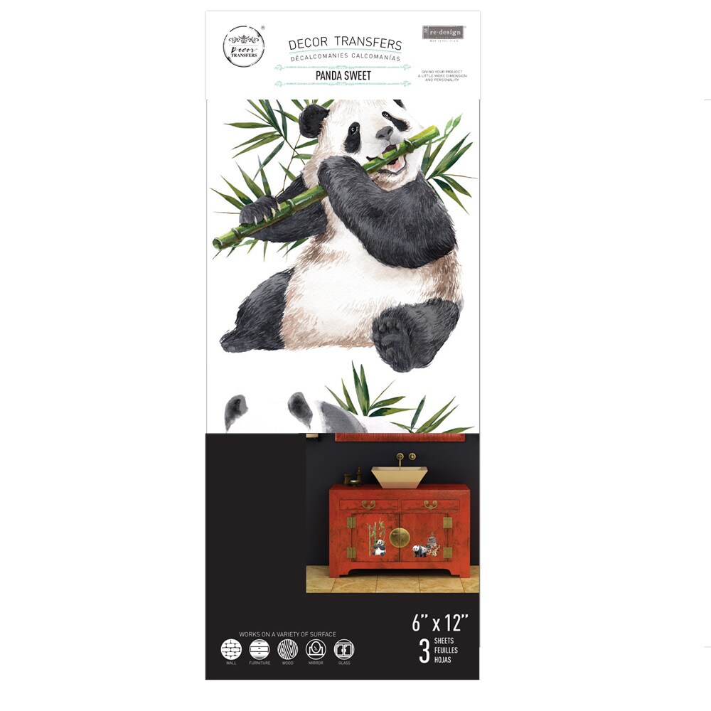 Panda Sweet Small Transfers 6"x12" 3 sheets Rub on Transfers for