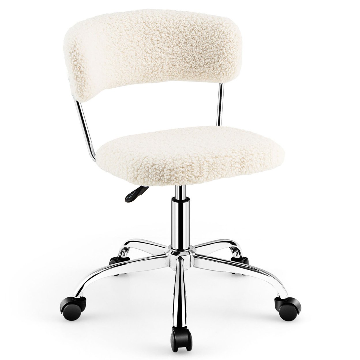 Gymax Computer Desk Chair Adjustable Sherpa Office Chair Swivel Vanity Chair