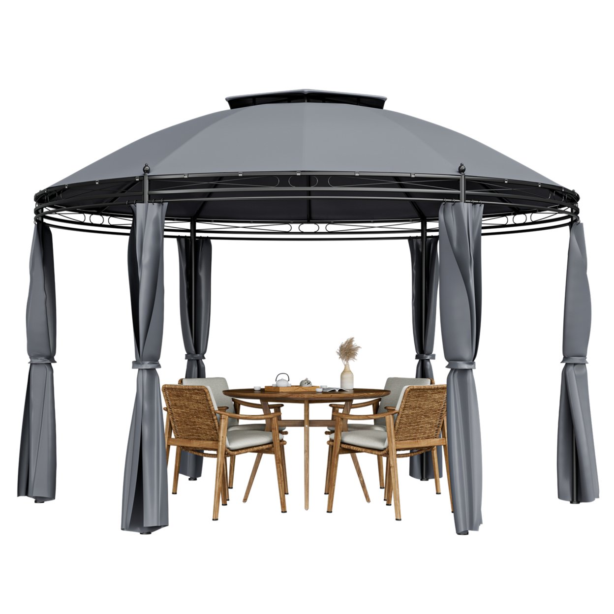 Gymax 11.5 Outdoor Patio Round Dome Gazebo Canopy Shelter Double Roof Steel Gray